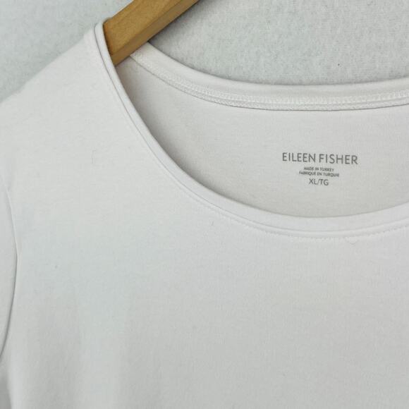 EILEEN FISHER Top XL Organic Cotton Interlock Jersey Crewneck Short Sleeve White - Picture 8 of 13